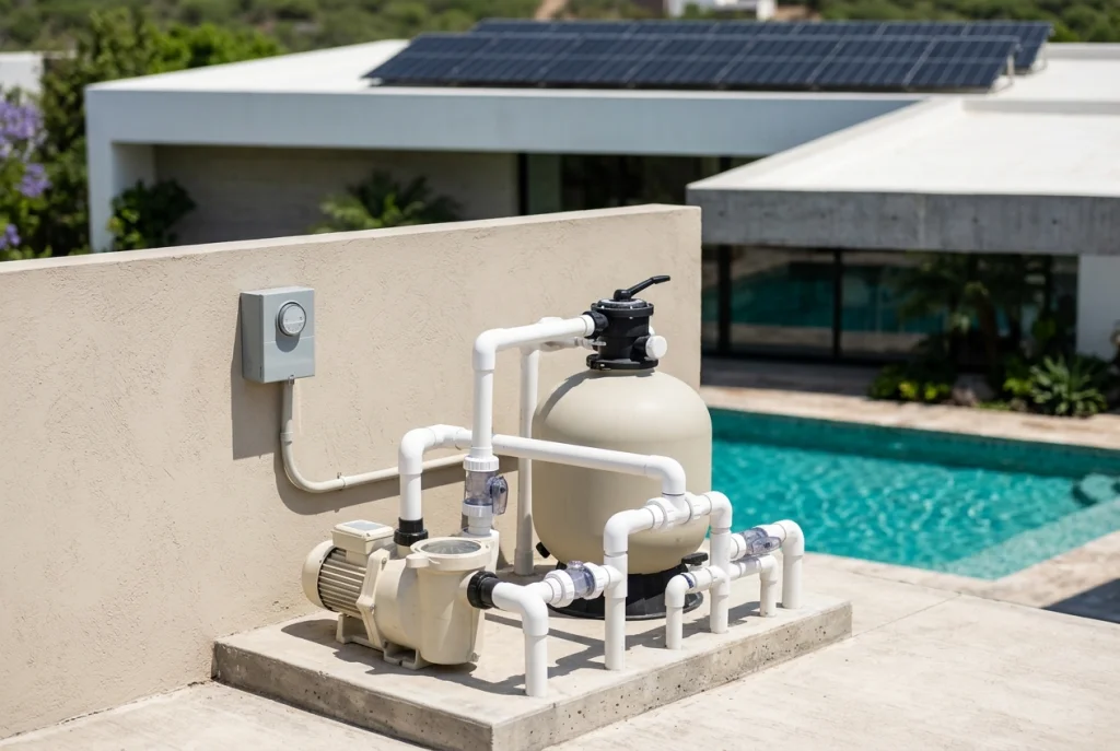 Casa con alberca y paneles solares en el techo en Zapopan